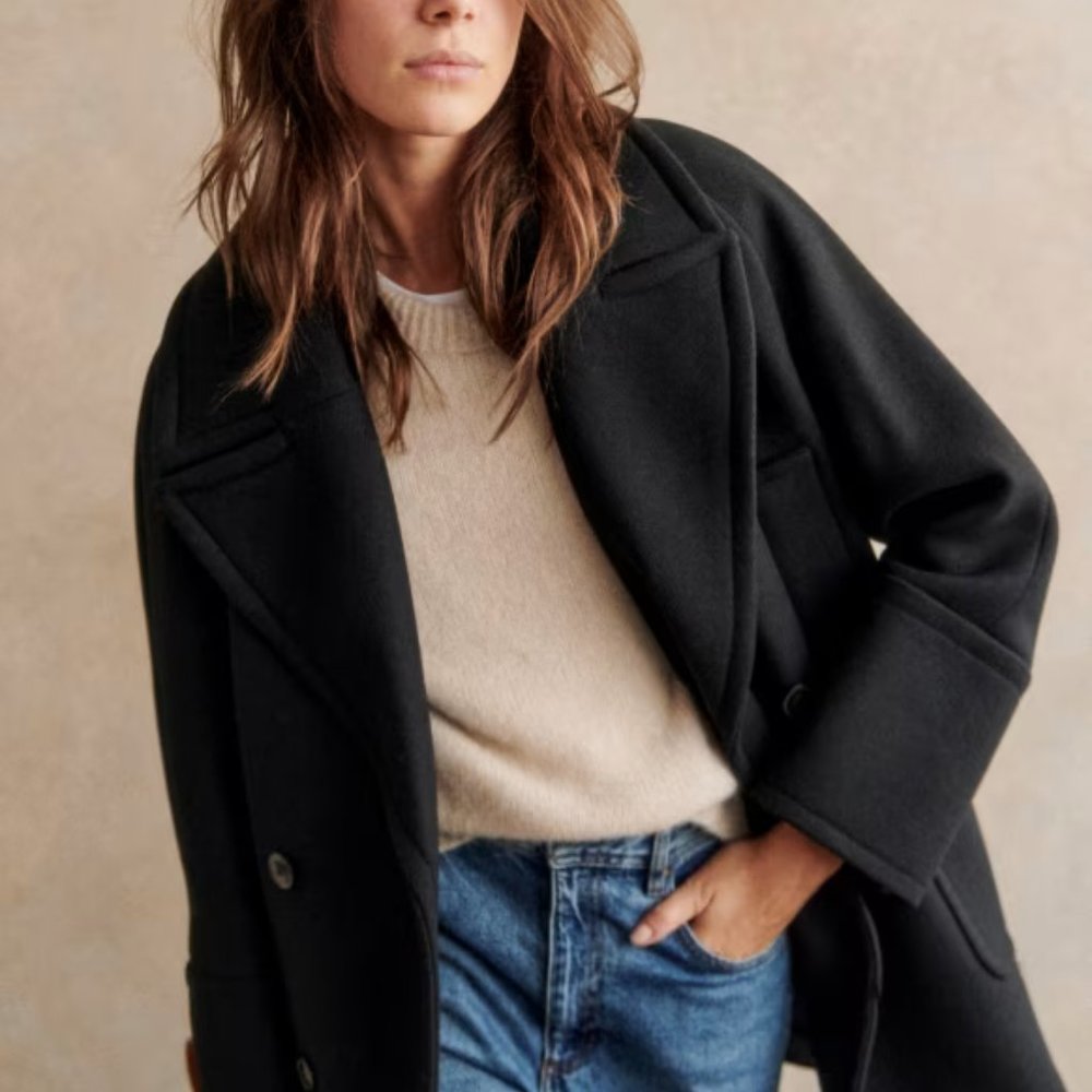 SEZANE Sacha Coat, black, size 4, NWT